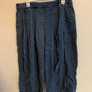 Denim flare leg jeans with front tie